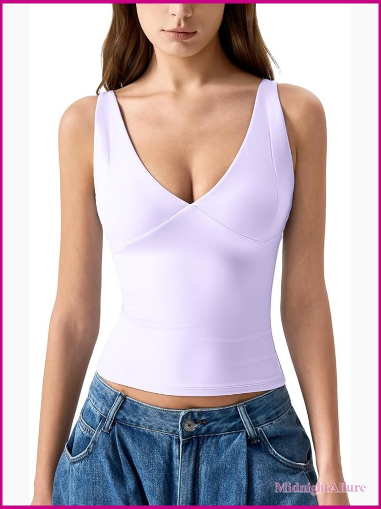 Double Lined Tank Top With Seamed Cup, V Neck, Adjustable Spaghetti Straps